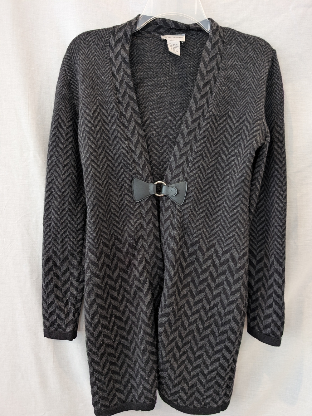 Soft Surroundings PXS Wool Blend Herringbone Cardigan Toggle Gray